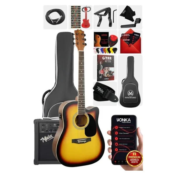 Maxword Mcg-750Sb-Amp Kaliteli Eq 25W Amfili Elektro Akustik Gitar Seti