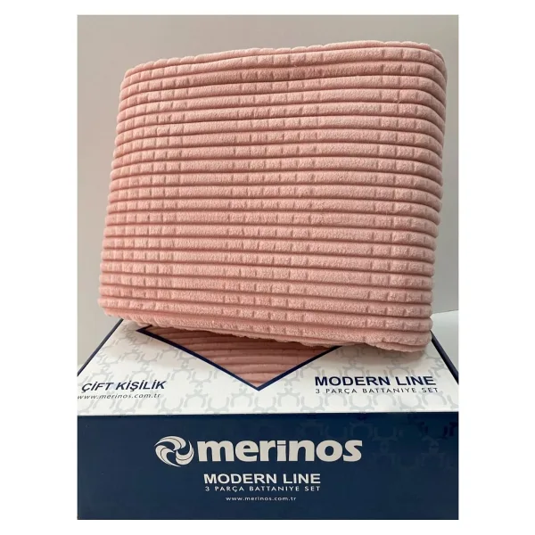 Merinos Modern Line 3 Parça Battaniye Seti - 220 x 240 cm - Pudra