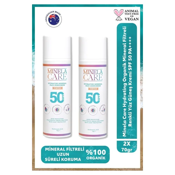 Minela Care Hydrating Organik Mineral 50 Faktör Renkli Yüz Güneş Kremi 70 gr 2 Adet