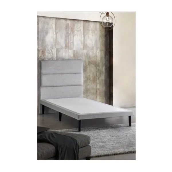Niron Yatak Niron Slim Baza ve Başlık Takımı - 100X200 Tek Kişilik Kumaş Kaplı Metal Karyola ve Başlık Seti - Açık Gri - 100 x 200 cm