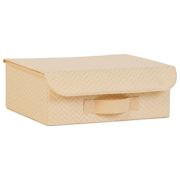 Ocean Home Textile Çekmece İçi Bej Balıksırtı Kapaklı Kutu 30 x 23 x 11 cm
