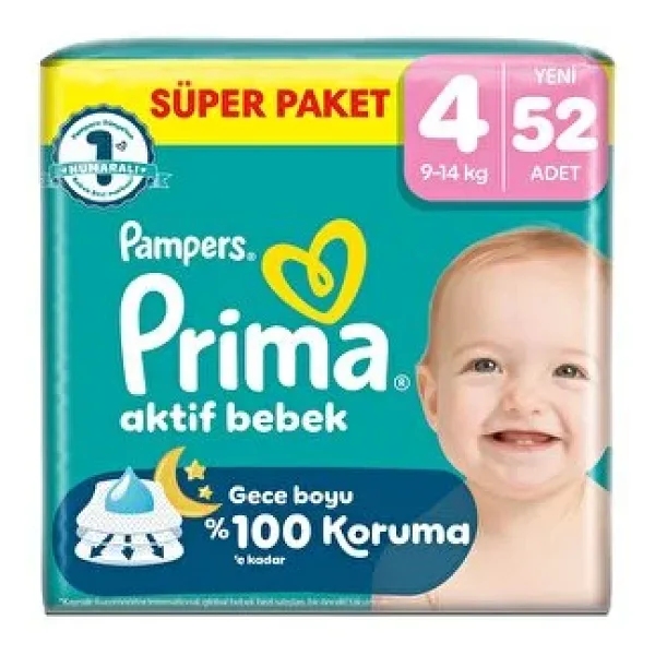 Prima Aktif 4 Numara Maxi 52'li Bebek Bezi