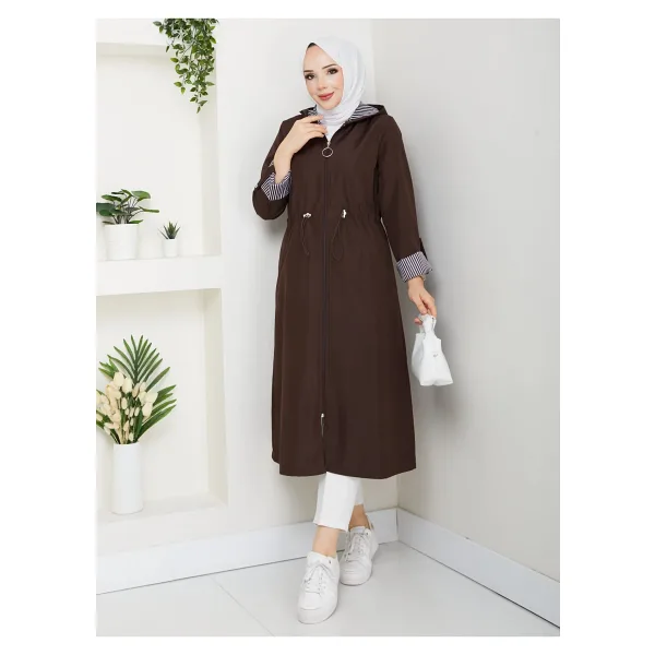 RACE FASHİON Çizgili Bondit Kumaş Tesettür Trençkot RC1205010