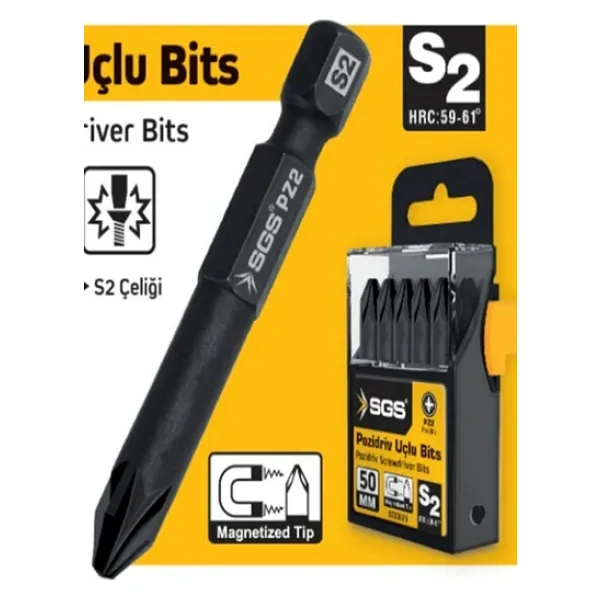 SGS 10 adet Sgs yıldız uçlu bits PZ2 50mm S2 Çeliği Mıknatıslı