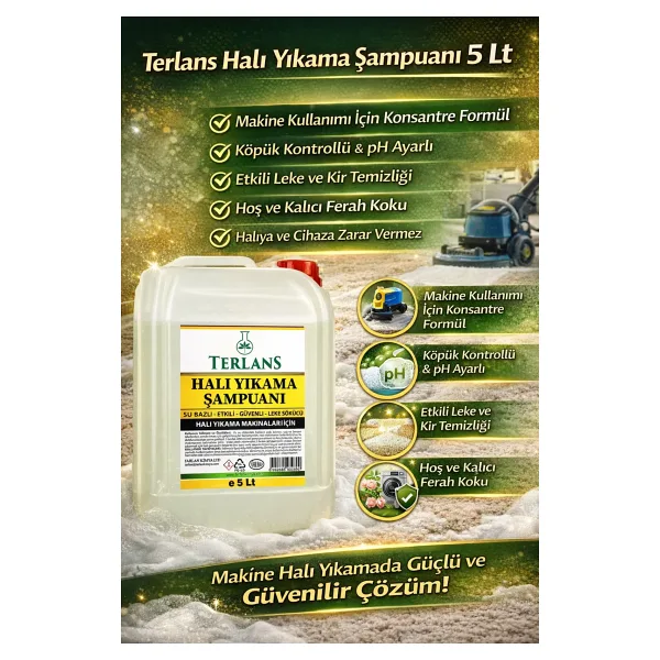 Terlans Parfümlü Halı Yıkama Şampuanı 5 Lt Makine Için Köpük Ve Ph Ayarlı Konsantre Carpet Cleaning Shampoo