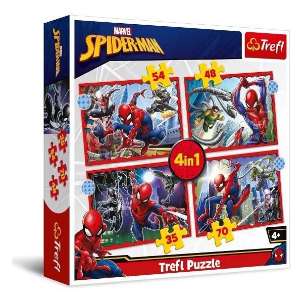 Trefl Puzzles - 4'ü 1 arada - Kahraman Örümcek Adam/Disney Marvel Örümcek Adam