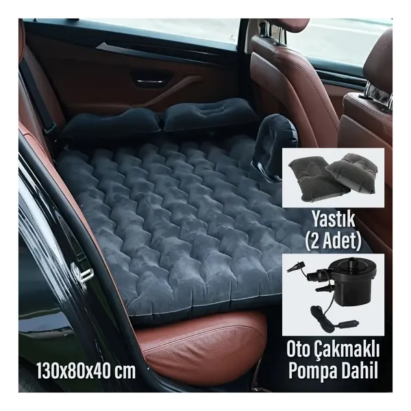 Trend Maison Black Island Araç Içi Şişme Yatak Araba Arka Koltuk Yatağı Siyah 130X80 cm + Pompa