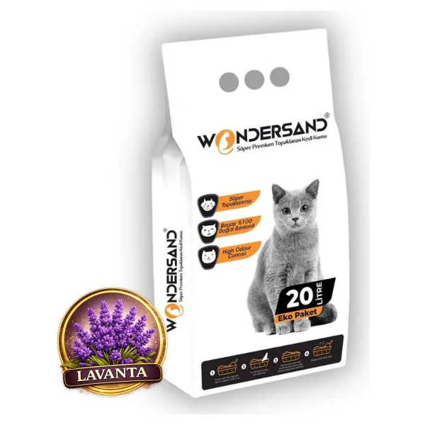 Wondersand Lavanta Kokulu Kalın Taneli 20 lt Beyaz Bentonit Kedi Kumu