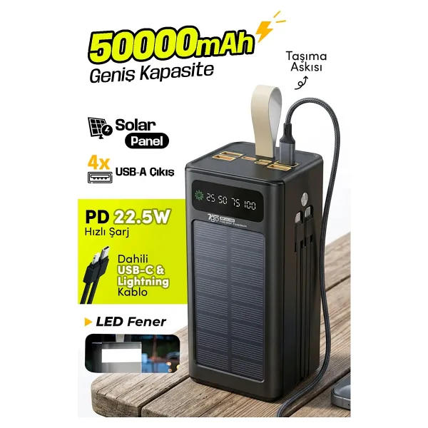 7GO GPW-01 Solar 50000 mAh Hızlı Şarj Powerbank