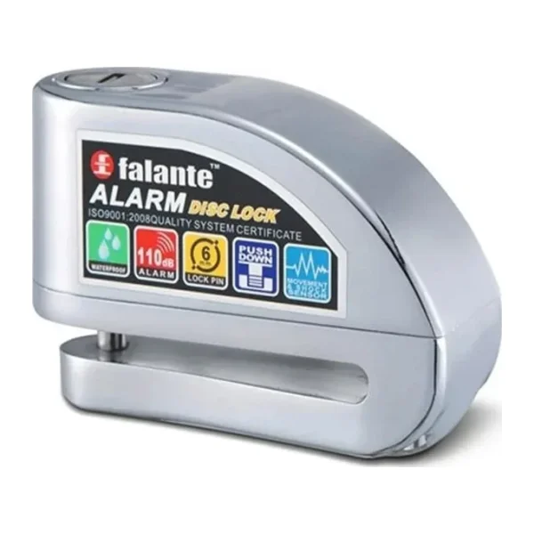 Alarmlı Motosiklet Bisiklet Disk Kilidi Falante Locks FS8303 Krom (Kablosuz) - Standart