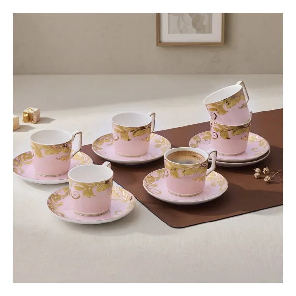 Aryıldız Peony Pembe 6 Kişilik Kahve Fincan Takımı