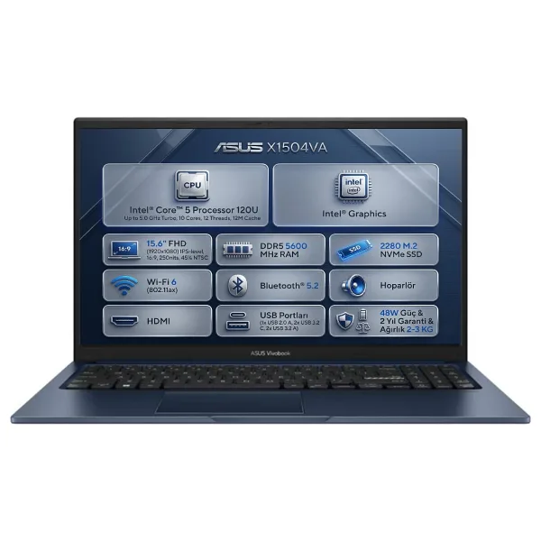 Asus Vivobook 15 X1504VA-BQ5387 Core 5 120U 40 GB 2 TB SSD Intel Graphics 15.6" Full HD Notebook