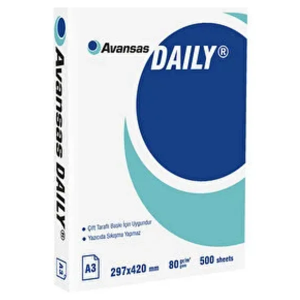 Avansas Daily A3 80 gr 500 Yaprak Fotokopi Kağıdı