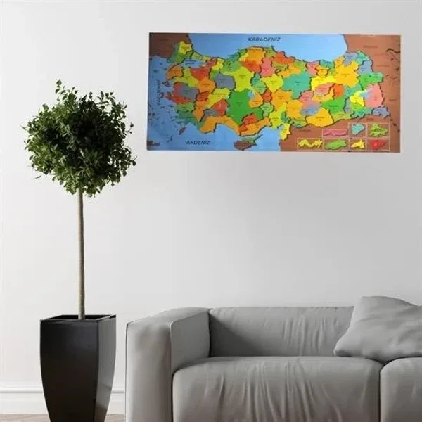 Büro Ev Dekoru İçin 118x568cm Manyetik Tutunan Renkli Türkiye Haritası Duvar Süsü Stickerı