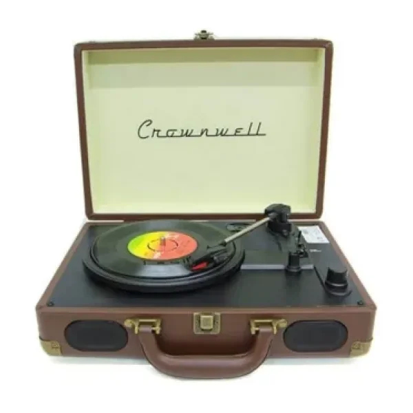 Crown Well Nostaljik Kahverengi Pikap Bluetooth Kulaklı Hoparlör 33-45-78 Lik Taş ve Plastik Plak Çalar