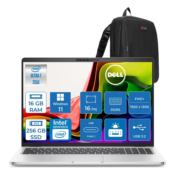 Dell Pro 16 PC16250255 Ultra 7 255U 16 GB 256 GB SSD Intel Graphics 16