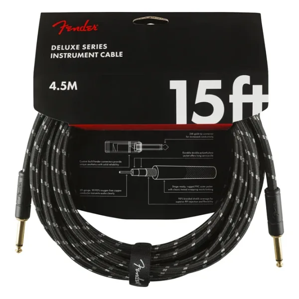 Fender Deluxe Düz/Düz Uçlu 4m Siyah Tweed Enstrüman Kablosu
