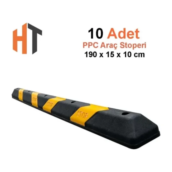 Hayat Trafik Plastik Oto Park Araç Stoperi 190 cm Siyah-Sarı 10'lu Set