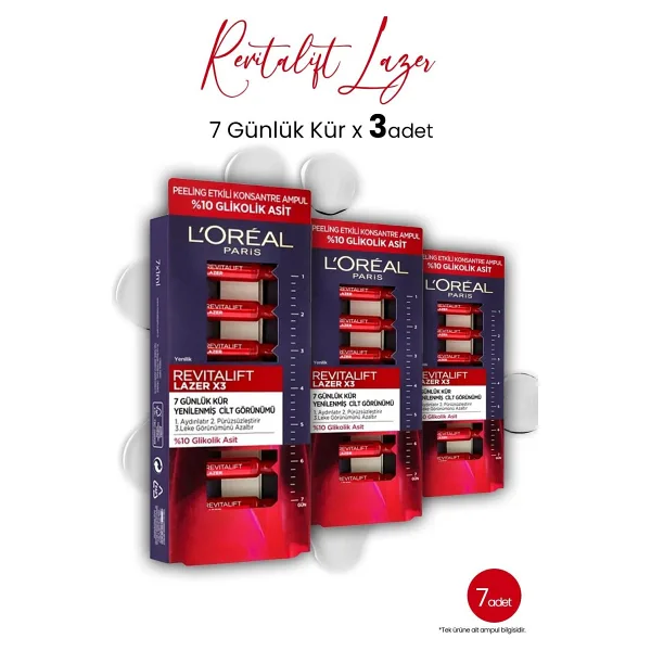 L'Oreal Paris Loreal Paris Revitalift Lazer X3 Peeling Etkili 7 Günlük Ampül Kür x 3 Adet