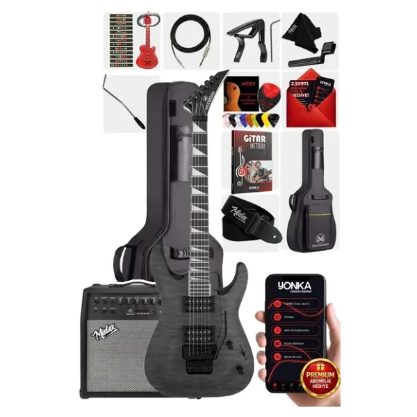 Maxword Grade-50Amp Gray Rosewood Yüksek Kalite Floyde Rose 50W Amfili Elektro Gitar