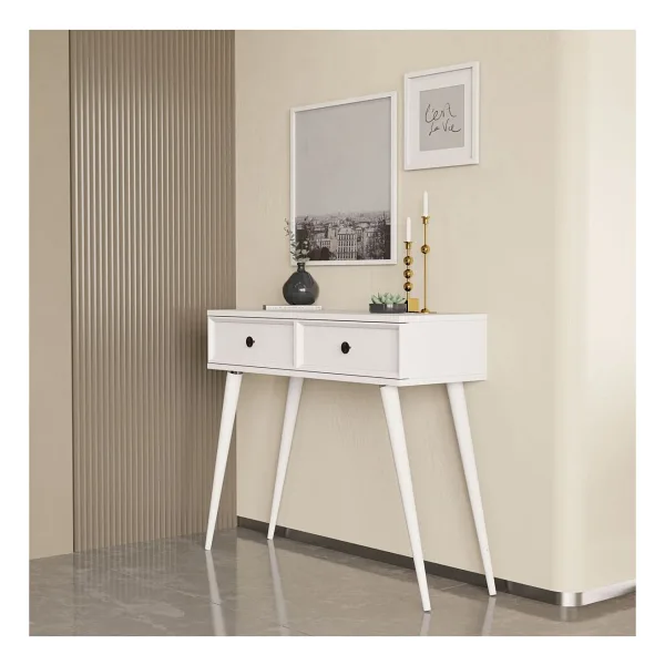 Mezza 6021 Luna (Ahşap Ayaklı) Mdf Profil Çerçeveli 2 Çekmeceli Dresuar Beyaz