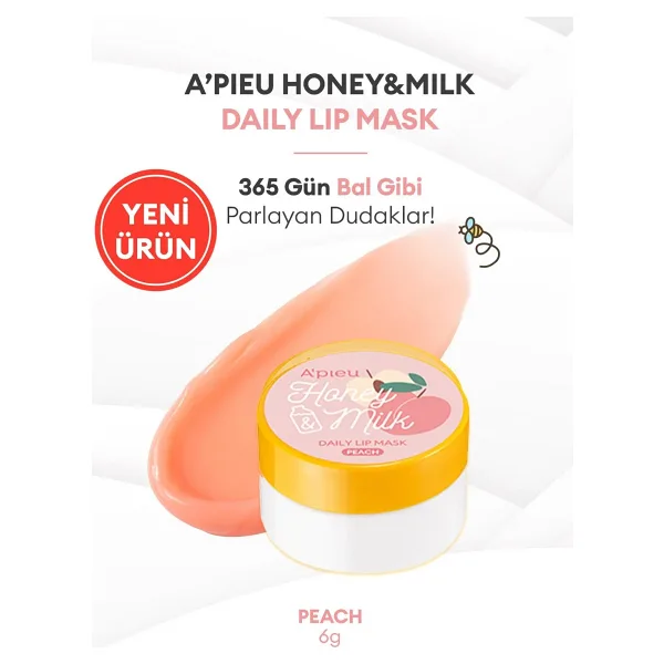 Missha Bal ve Süt Özlü Besleyici Nemlendirici Dudak Maskesi A'PIEU Honey & Milk Daily Lip Mask (Peach)