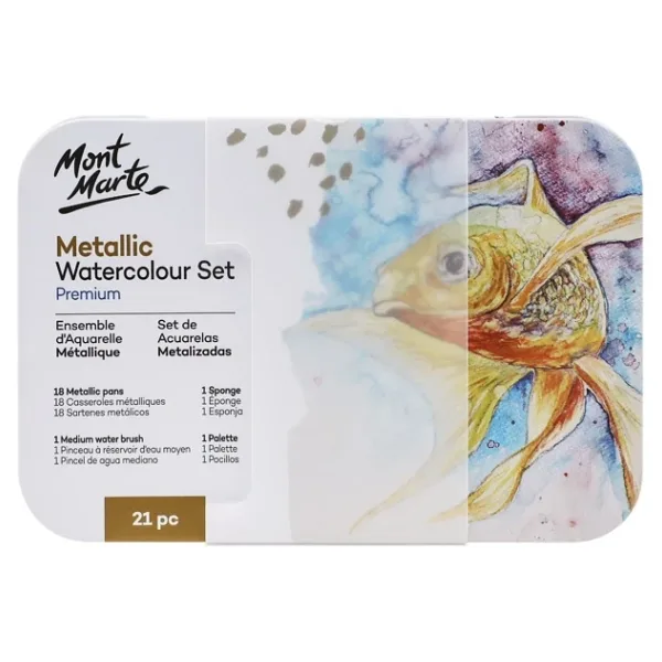 Mont Marte MM Metalik Suluboya Seti, Metal Kutu 21 parça- Premium