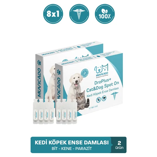 Muvicado Kedi Köpek Dış Parazit Ense Deri Damlası Bit Kene Pire Anti Parazit Bitkisel Damla - (Köpek Kedi Iç Parazit Sadece Dış Damladır) Bit Pire Kene Karşıtı Bitkisel Damla 8 Adet