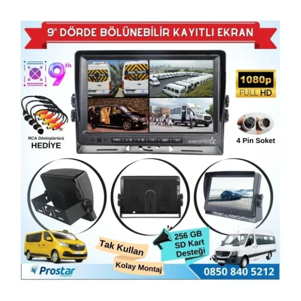 Navistar 9 Inç Kayıtlı Dörde Bölünür Monitör 256GB Sd Destekli 4