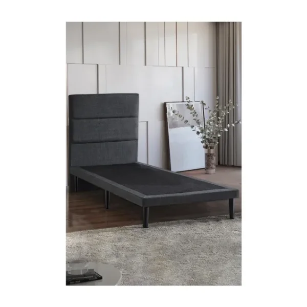 Niron Yatak Niron Slim Baza ve Başlık Takımı 100X200 Tek Kişilik Gri Kumaş Kaplı Metal Karyola ve Başlık Seti - Koyu Gri - 100 x 200 cm