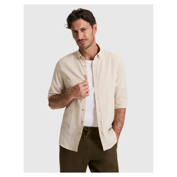 Pierre Cardin Erkek Koyu Lacivert %100 Pamuk Keten Görünümlü Slim Fit Uzun Kollu Gömlek 50325355-VR100 - XL
