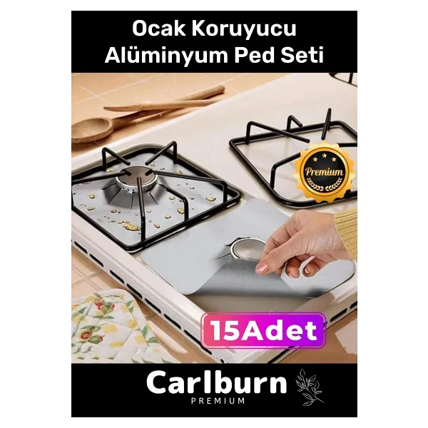 Premium Seri Yağ Kir Koruyucu İz Bırakmaz Kolay Temizlenir Ocak Koruyucu Alüminyum Ped Seti 15 Adet
