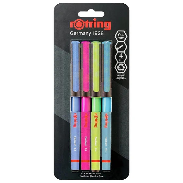 Rotring Fineliner Canlı Renkler 4'lü İnce Uçlu Keçeli Kalem Seti