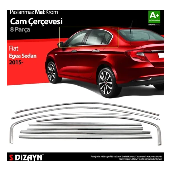 S-Dizayn Fiat Egea Sd Krom Cam Çerçevesi 8 Prç. 2015 Üzeri Mat Krom