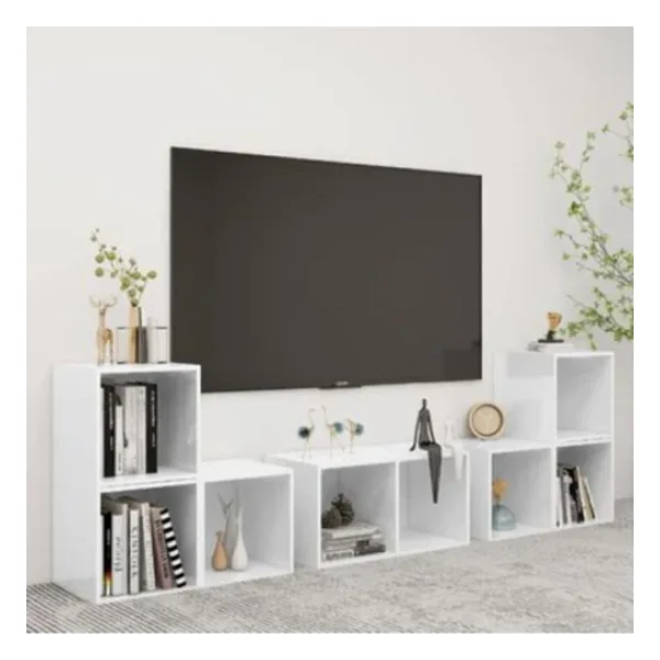 Tdesıgno Gülan Kitaplıklı Televizyon Sehpası - Ünitesi -Kitaplık-Beyaz 180 Cm 8 Raflı