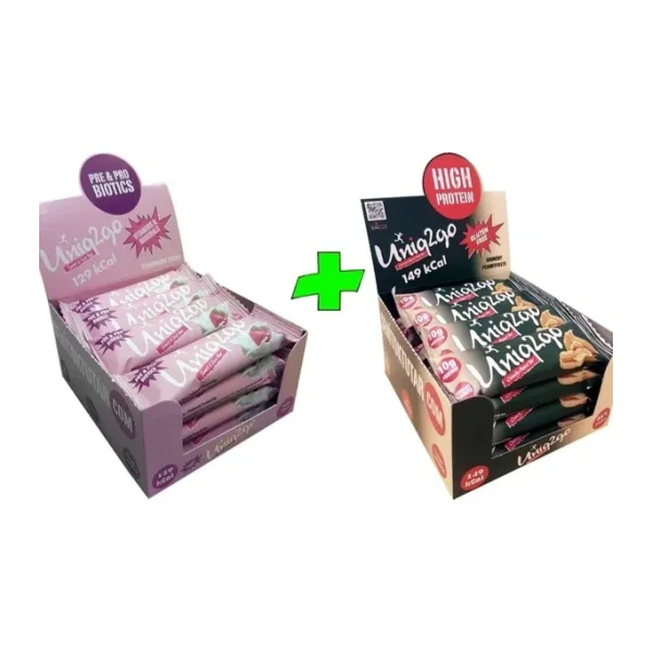 Uniq2go Crunchy Mıdı Fıstıkezmeli+ Tatlı-Ekşi Pre-Probiyotik Mıdı Çilekli Proteinbar(32 Adet)
