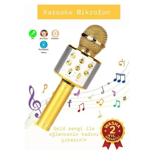 WASHA Türkçe Seslendirme Karaoke Mikrofonu Bluetooth Mikrofon Bluetooth Speaker Hoparlör Aux-Tf-Usb Giriş