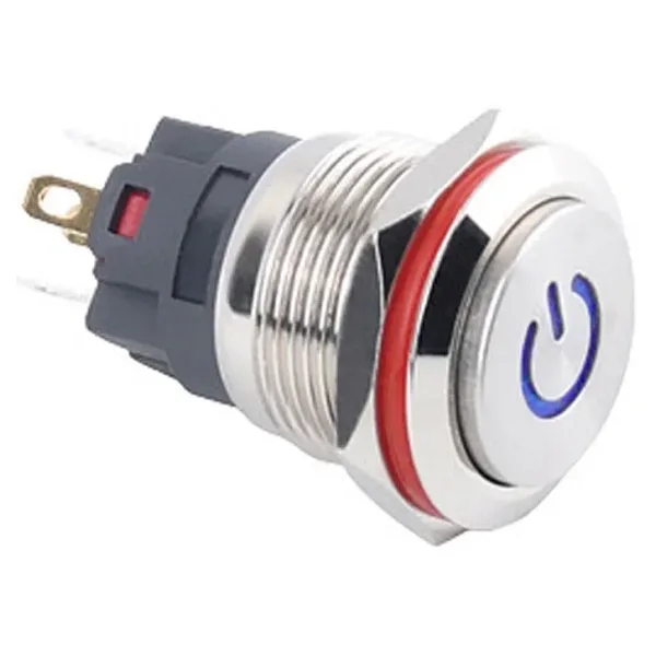 WD19A-G1Z-C 19mm Çıkık Anahtarlı Işıklı Power Metal Buton - Mavi