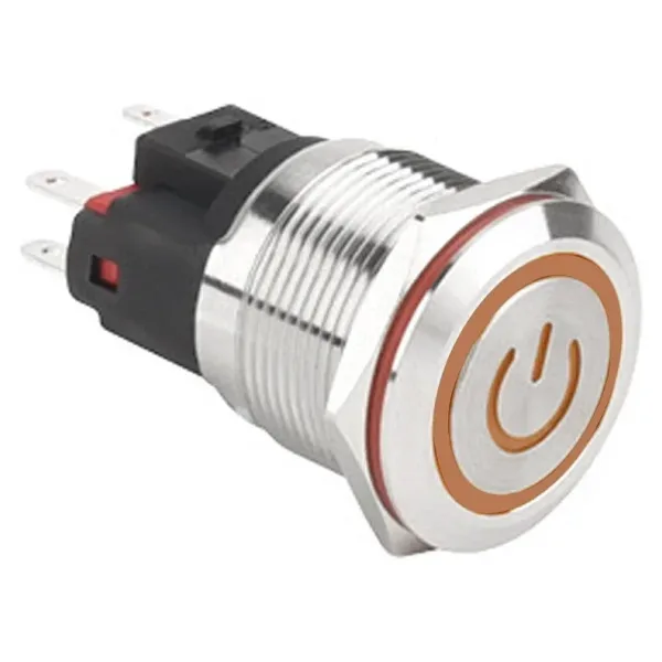 WD22E-P1-EC 22mm Düz Yaylı Işıklı Power Metal Buton - Sarı