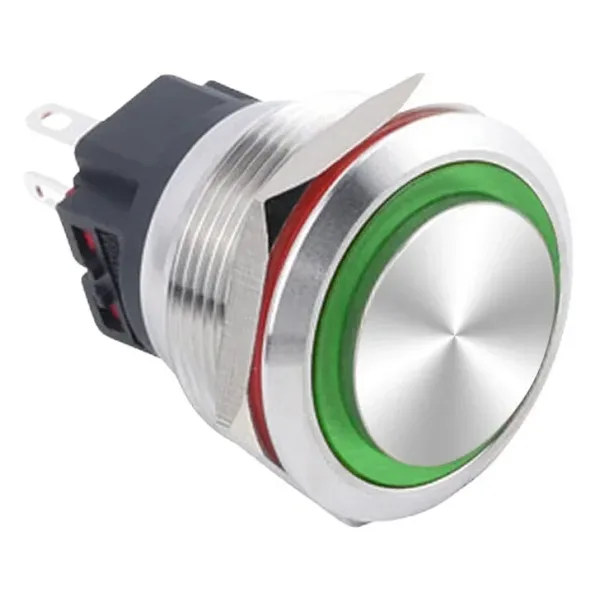 WD25B-G1Z-E 25mm Çıkık Anahtarlı Işıklı Metal Buton - Yeşil
