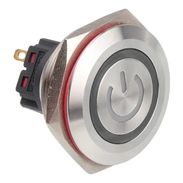 WD28B-P1-EC 28mm Düz Yaylı Işıklı Power Metal Buton - Beyaz