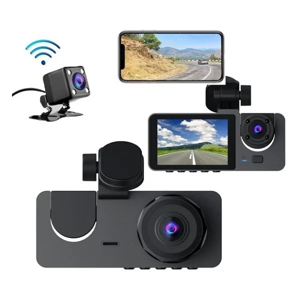 Y15 Full Hd 1080P 3 Kameralı Araç Içi Dvr Kamera Geri Görüş Destekli, Gece Görüşlü, G-Sensörlü, 2.0" LCD Ekranlı - Siyah