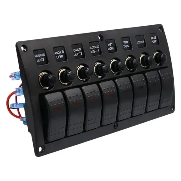 8'li ON-OFF Kırmızı Işıklı Anahtar Switch Panel - Aşırı Akım Korumalı