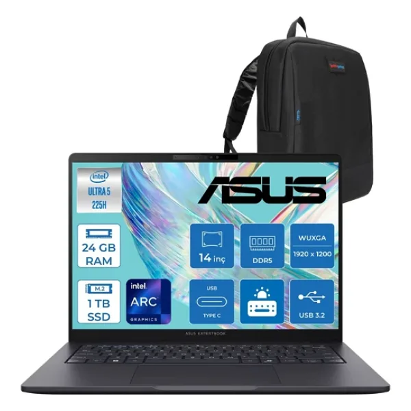 Asus Expertbook B3 (B3405CCA) Intel CoreTM Ultra 5 225H 24GB Ddr5 1tb SSD Intel ArcTM Grafik 14"WUXGA(1920 x 1200)400 NIT,SRGB:%100 Freedos Taşınabilir Bilgisayar U5225H16512B0DF08+ZETTAÇANTA - 1 TB -