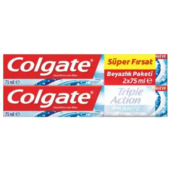 Colgate Üçlü Etki Beyazlatıcı 75 ml 2 Adet Florürlü Diş Macunu