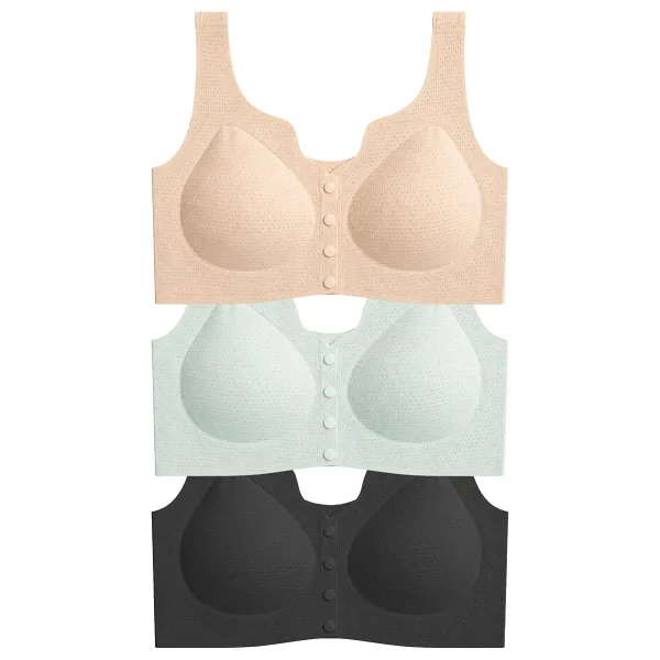 Cottonhill Seamless Bra - Virela Lazer Kesim Önden Düğmeli Toparlayıcı Büyük Beden Kadın Sütyen 3'lü Paket