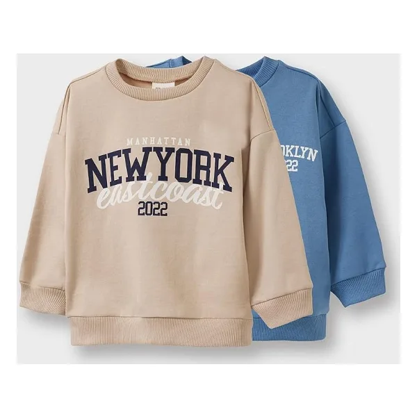 DeFacto Erkek Bebek Bisiklet Yaka Baskılı İçi Yumuşak Tüylü 2li Sweatshirt