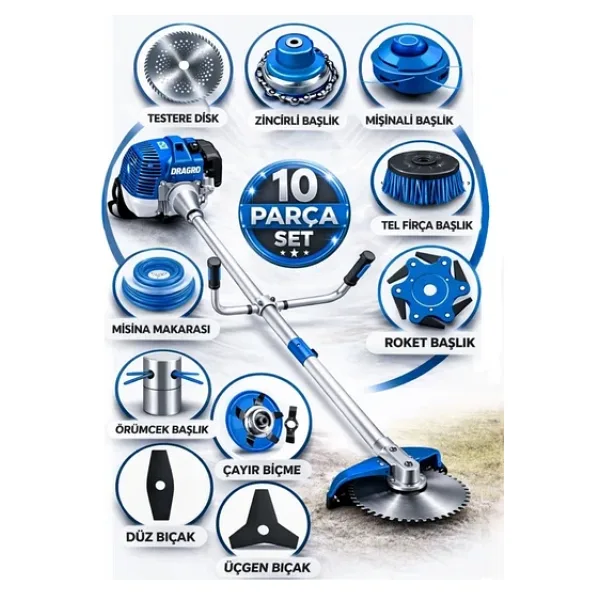 Dragro German Drg-10 + Sırt Tipi Benzinli Ot Çalı Çim Biçme Tırpanı + Full Set Hediyeli M