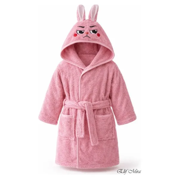 Elif Mira Kapşonlu Pamuklu Çocuk Bornozu Joyful Zoo - 9 - 10 Yaş - Pembe