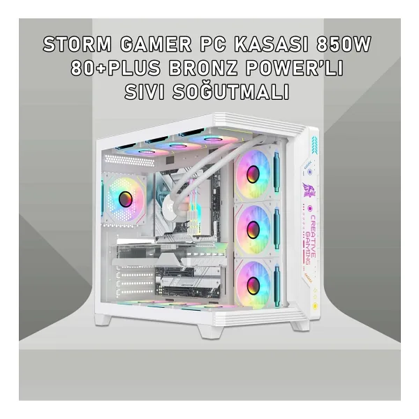gameagle Storm 7 Argb Fanlı Oyuncu Pc Kasası 850W 80+ Plus Bronz Power'lı Sıvı Soğutmalı (Beyaz)